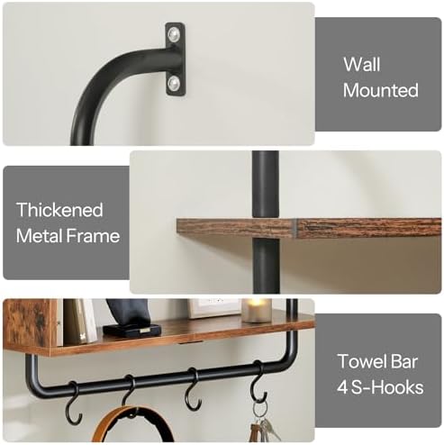 HOOBRO Floating Shelves with LED Lights 3-Tier Wall Mounted Display Rack