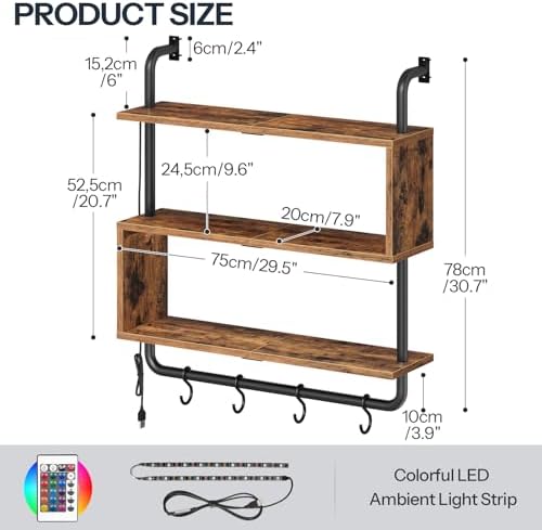 HOOBRO Floating Shelves with LED Lights 3-Tier Wall Mounted Display Rack