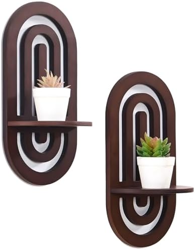 Boho Wall Floating Shelves Set of 2 with Arched Design Dark Brown