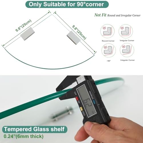 2-Pack Glass Corner Shower Shelves with Aluminum Brackets