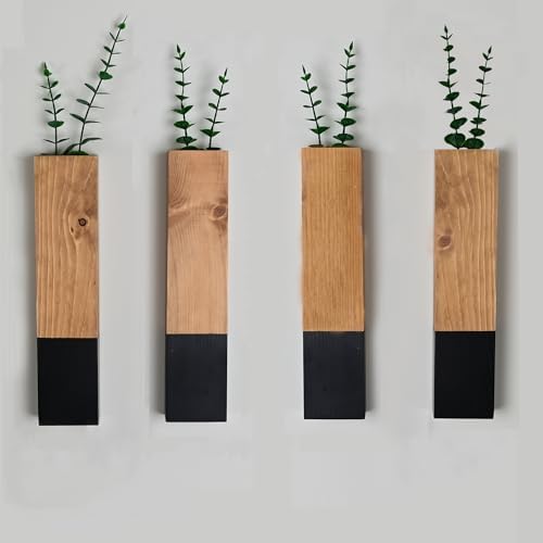 4 Pack Wood Wall Planters for Dried Flowers and Faux Greenery