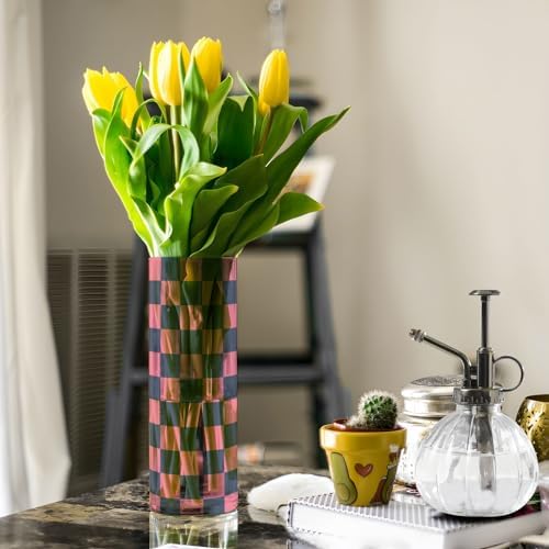 Black and Peach Checkerboard Plastic Hurricane Candle Holder 118 x 39 Inch