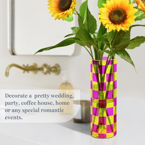 Yellow Magenta Buffalo Plaid Plastic Hurricane Candle Holder 118 x 39 Inch