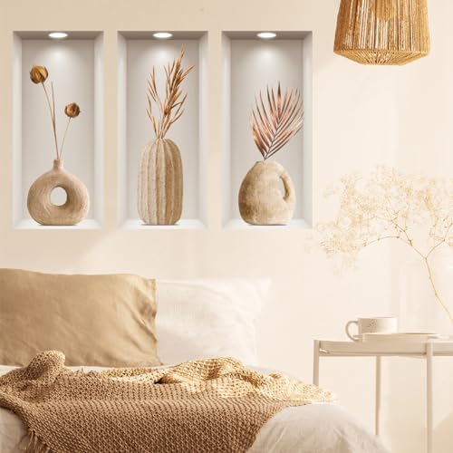 Joyartu 3D Plants Wall Decals 3PCS Modern Vase Art Set