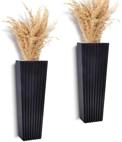 2PCS Black Wood Wall Planter for Indoor Plants and Dried Flowers