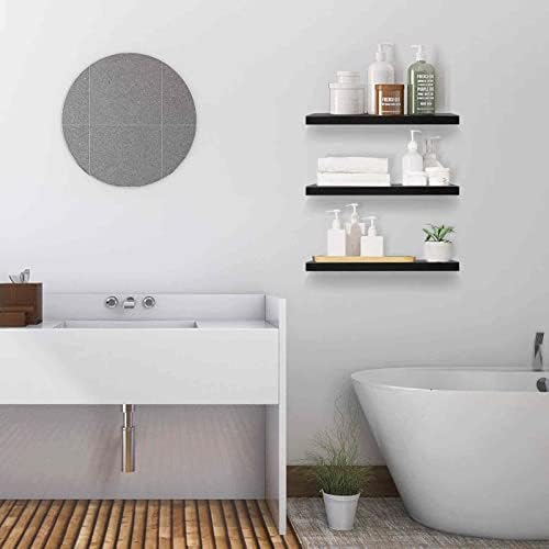 Solid Wood Floating Shelves Set of 3 Black