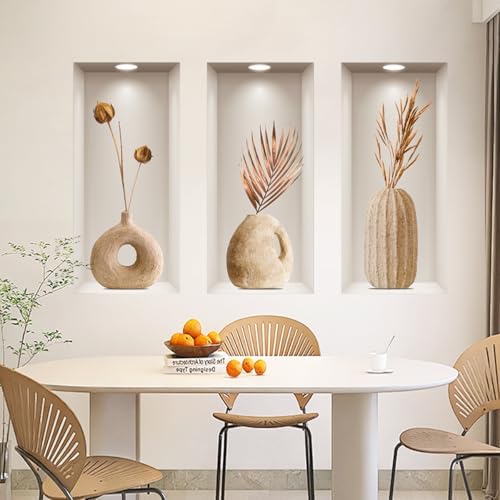 Joyartu 3D Plants Wall Decals 3PCS Modern Vase Art Set