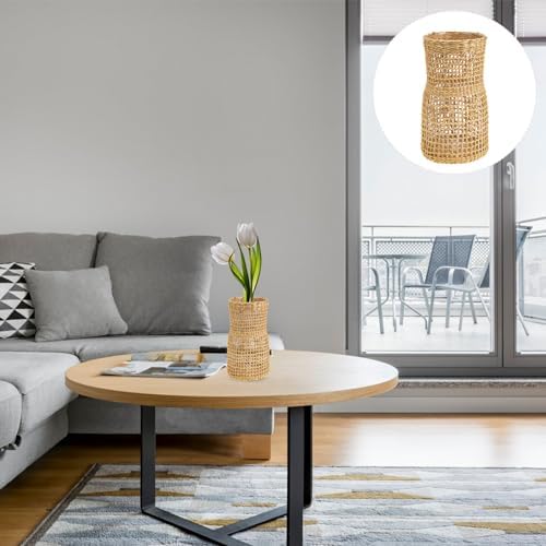 PRETYZOOM Rattan Woven Glass Flower Vase for Home Decor