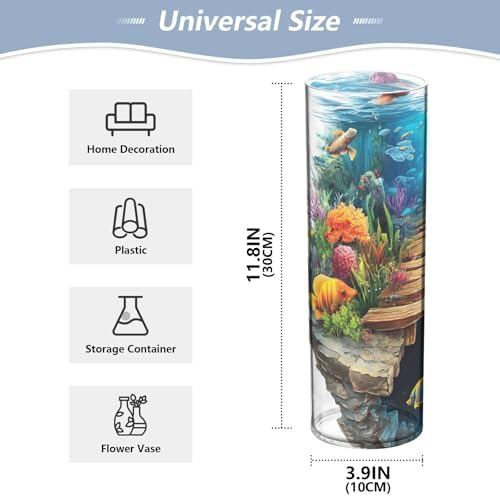 3D Hole White Wall Underwater Scene Cylinder Vase 118 x 39 Inch