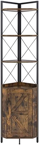 Finnhomy Corner Shelf with Cabinet 71 Inches Rustic Brown