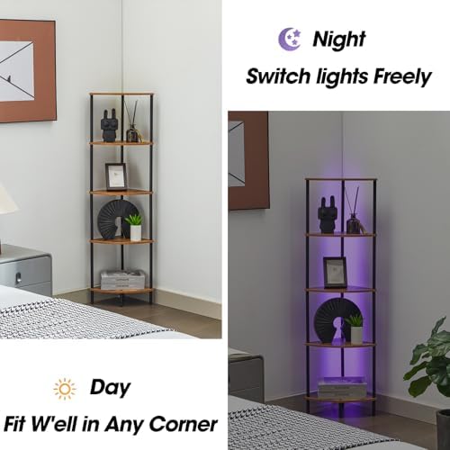 5-Tier Corner Bookshelf with LED Light Strips