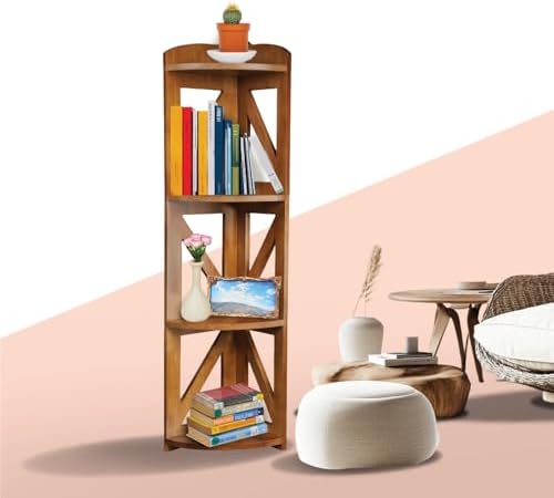 YCICI Corner Shelf Stand 4 Tier Natural Wood