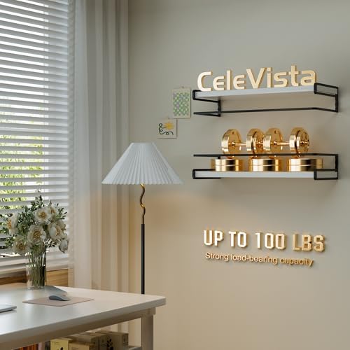 CeleVista Floating Shelves 4 Pack Bathroom Shelf with Towel Bar