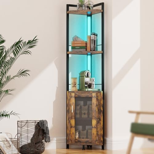 RGB Light Bar Iron Wood Corner Shelf Decor Cabinet
