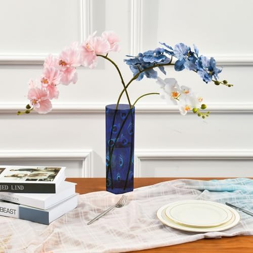 Blue Peacock Feathers Plastic Cylinder Vase Decor
