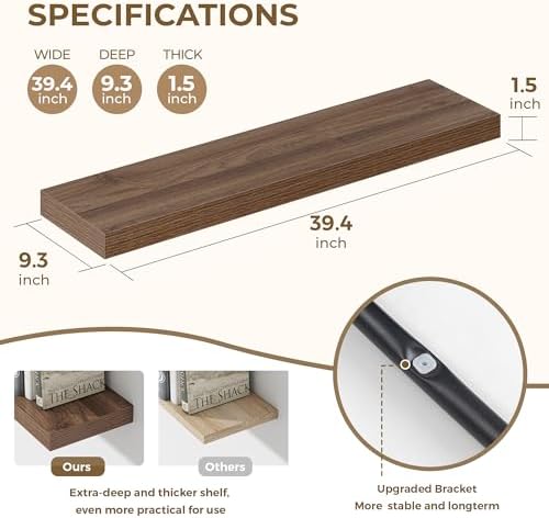 Dreamland 40 Inch Floating Shelves Set of 2 Walnut