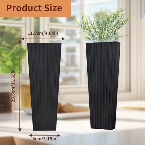 2Pack Black Wood Wall Planter for Dried Flowers and Plants