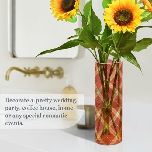 Chequer Pattern Red Gold Plastic Cylinder Vases for Flowers