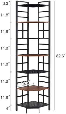 HOMISSUE 7 Tier Tall Narrow Corner Bookshelf 826 Brown