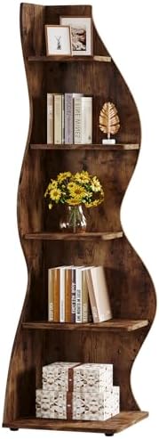 Tribesigns Wavy Corner Shelf 5-Tier Modern Bookcase