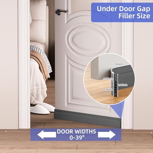 Door Draft Stopper with Adjustable Silicone Seal 39 Inch Grey