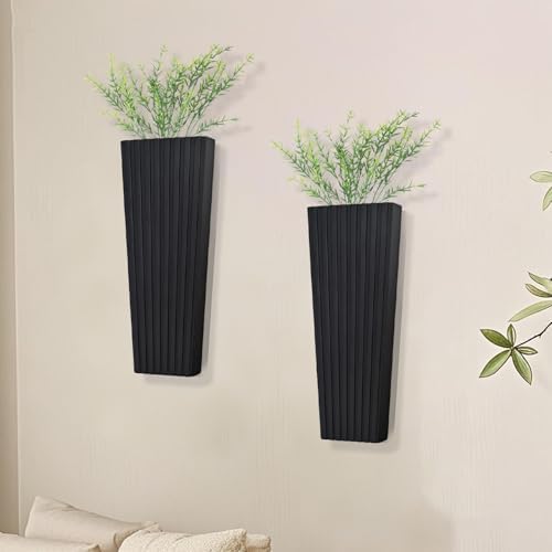 2Pack Black Wood Wall Planter for Dried Flowers and Plants