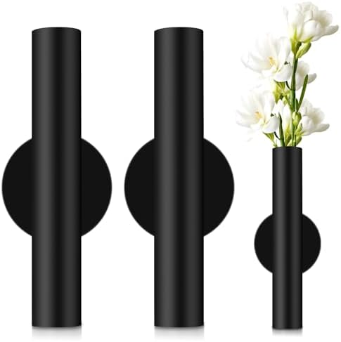 3 Pcs Black Metal Wall Mounted Vases for Decor
