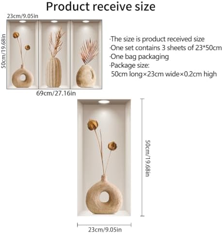 Joyartu 3D Plants Wall Decals 3PCS Modern Vase Art Set