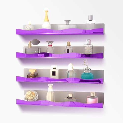 YMVV 157 in Purple Reflective Acrylic Floating Shelf 4 Pack