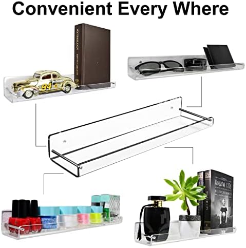 AMT 2 Pack Acrylic Floating Shelves 15x4 Clear Wall Mount