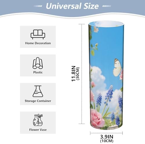 Rose and Tulip Pattern Clear Plastic Cylinder Vase 118 Inch Tall