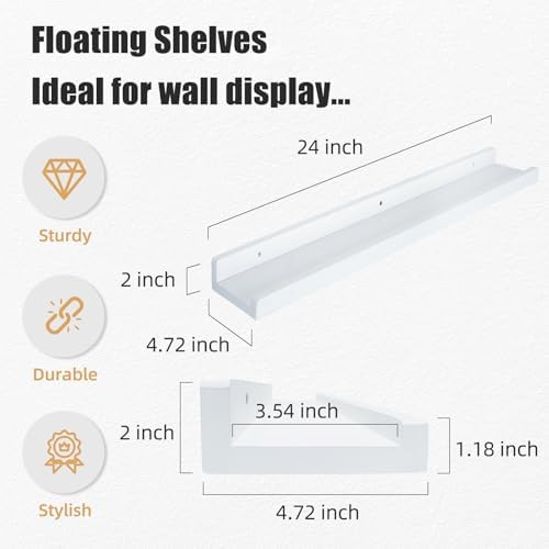 White Floating Shelves for Wall 24 Inch