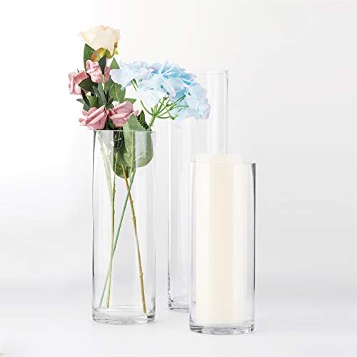WGVI Tall Glass Cylinder Vase with Floating Candle Holder