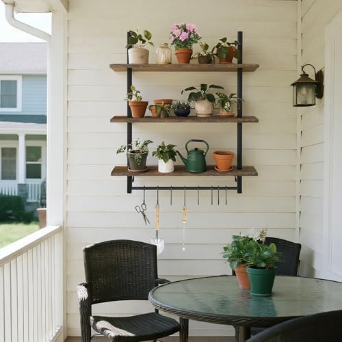 Industrial Pipe 3-Tier Wall Shelves with Towel Bar