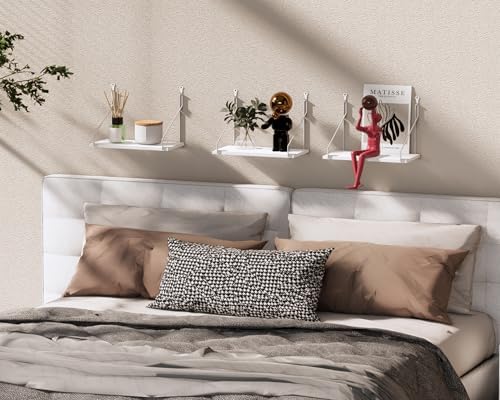3 Piece Rustic Wood Floating Shelves White Set