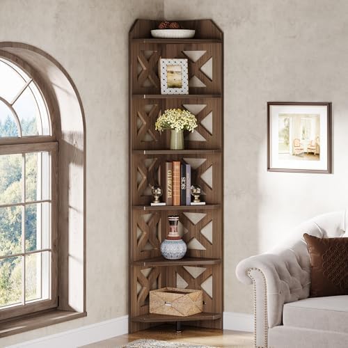 Tribesigns 708 Inch Corner Shelf 6 Tier Rustic Bookcase