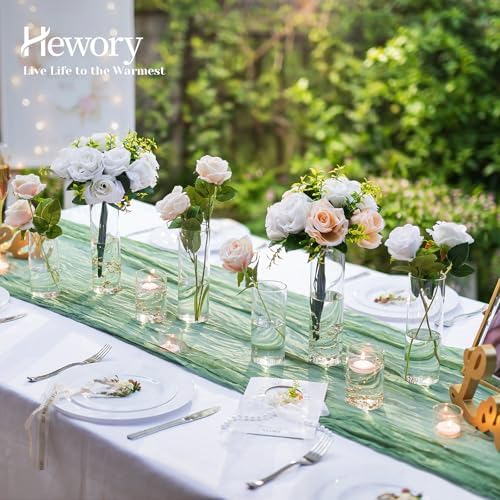 Hewory Clear Glass Cylinder Vases Set of 12 with Pearl String