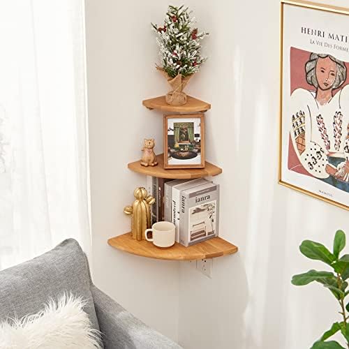 Natural Wood Corner Shelf 14 Inches Floating Display