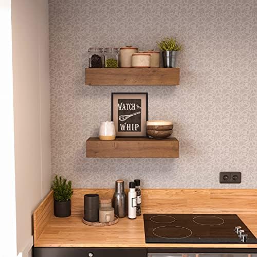 ROOREVO Wall Floating Shelves Rustic Wood 17 Inch 2 Pack