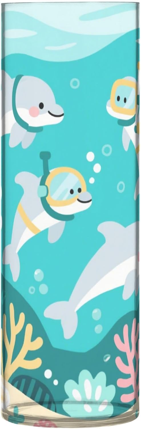 Cartoon Dolphin Diving Green Plastic Cylinder Vase 118x39 Inch Decorative