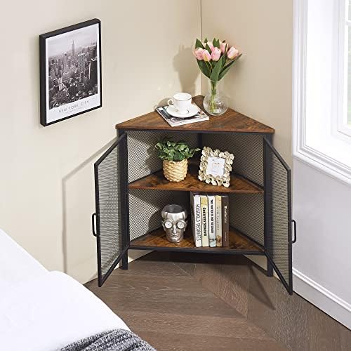 VECELO 3-Tier Corner Shelf Organizer Metal Frame Brown