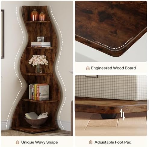 Tribesigns Wavy Corner Shelf 5-Tier Modern Bookcase