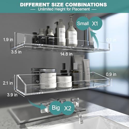 DigDozer Acrylic Bathroom Shelves 3 PCS Space-Saving Wall Organizer