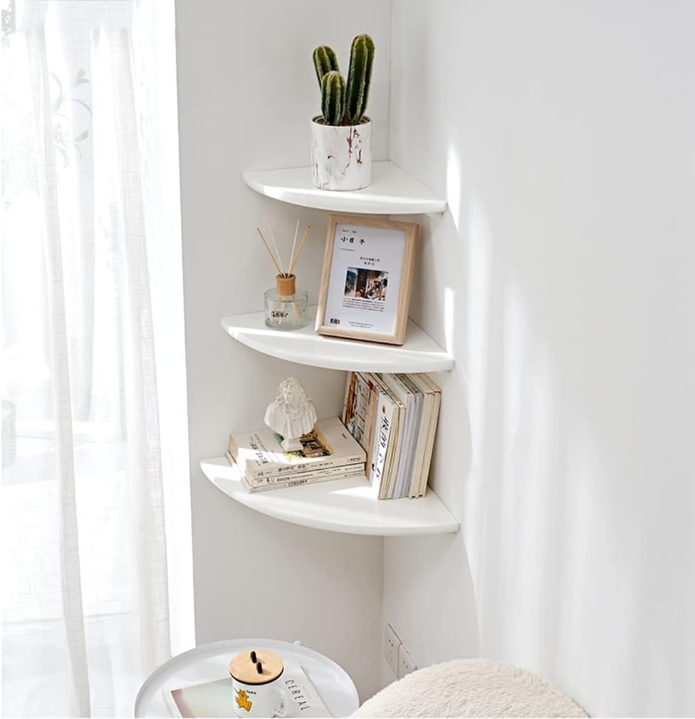 White Corner Shelf with Round End Set of 2