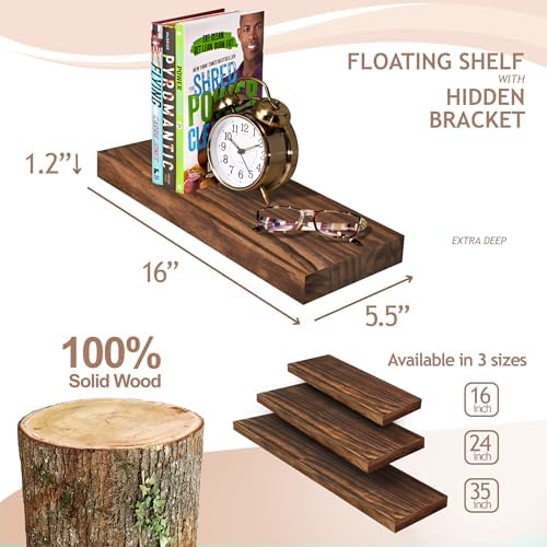 Sorbus Solid Pine Floating Shelves Set of 2
