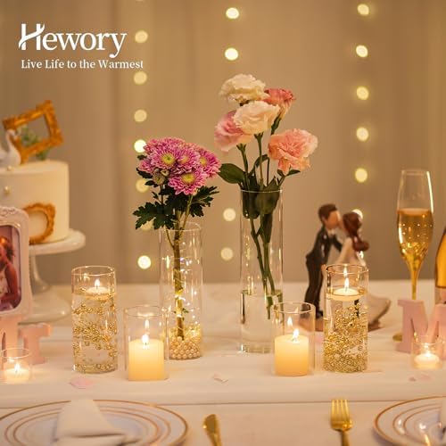 Hewory Clear Glass Cylinder Vases Set of 12 with Pearl String