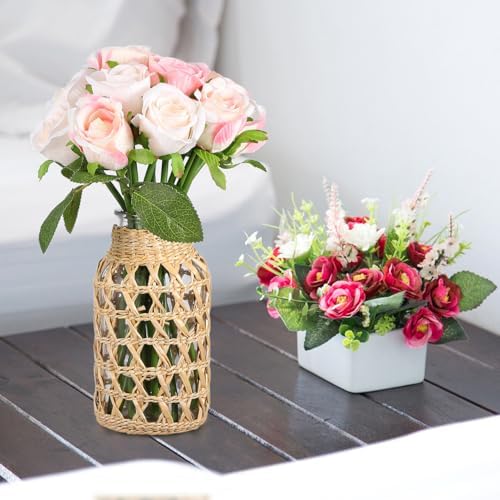 Angoily Glass Flower Vase with Rattan Woven Design