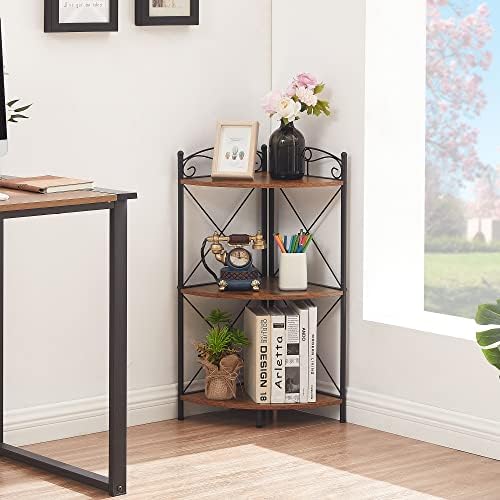 VECELO Corner Table with Storage Shelves