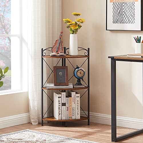 VECELO Corner Table with Storage Shelves