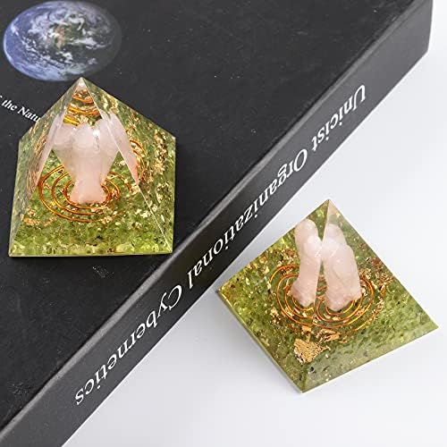 Rockcloud Guardian Angel Orgone Pyramid with Peridot Healing Crystal